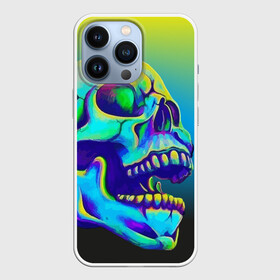 Чехол для iPhone 13 Pro с принтом Neon skull в Тюмени,  |  | Тематика изображения на принте: color | grin | jaw | orbits | skull | teeth | зубы | оскал | пасть | цвет | череп