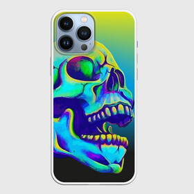 Чехол для iPhone 13 Pro Max с принтом Neon skull в Тюмени,  |  | Тематика изображения на принте: color | grin | jaw | orbits | skull | teeth | зубы | оскал | пасть | цвет | череп