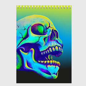 Скетчбук с принтом Neon skull в Тюмени, 100% бумага
 | 48 листов, плотность листов — 100 г/м2, плотность картонной обложки — 250 г/м2. Листы скреплены сверху удобной пружинной спиралью | Тематика изображения на принте: color | grin | jaw | orbits | skull | teeth | зубы | оскал | пасть | цвет | череп