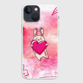 Чехол для iPhone 13 mini с принтом Влюбленный Зайчик в Тюмени,  |  | like | love | loveis | pink | валентин | влюбленным | женщинам | животные | зайка | зайчик | заяц | звери | каваи | кролик | лапки | люблю | любовь | мордочка | няшный | подарок | прикольный | сердечки | сердце