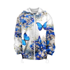 Детская куртка 3D с принтом Butterfly | Blue White в Тюмени, 100% полиэстер | застежка — молния, подол и капюшон оформлены резинкой с фиксаторами, по бокам — два кармана без застежек, один потайной карман на груди, плотность верхнего слоя — 90 г/м2; плотность флисового подклада — 260 г/м2 | Тематика изображения на принте: butterfly | earth | flowers | forest | neon | бабочки | весенняя | весна | зелень | земля | зима | зимняя | искусство | краски | лес | летняя | лето | море | неон | океан | осенняя | природа | приятная | растения | рестение