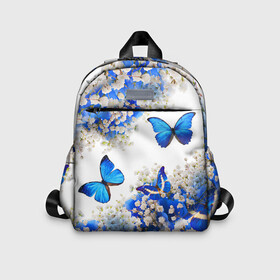 Детский рюкзак 3D с принтом Butterfly | Blue White в Тюмени, 100% полиэстер | лямки с регулируемой длиной, сверху петелька, чтобы рюкзак можно было повесить на вешалку. Основное отделение закрывается на молнию, как и внешний карман. Внутри дополнительный карман. По бокам два дополнительных кармашка | Тематика изображения на принте: butterfly | earth | flowers | forest | neon | бабочки | весенняя | весна | зелень | земля | зима | зимняя | искусство | краски | лес | летняя | лето | море | неон | океан | осенняя | природа | приятная | растения | рестение