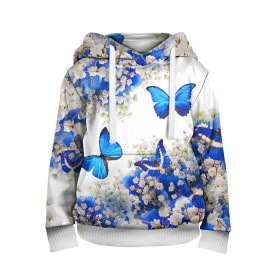 Детская толстовка 3D с принтом Butterfly | Blue White в Тюмени, 100% полиэстер | двухслойный капюшон со шнурком для регулировки, мягкие манжеты на рукавах и по низу толстовки, спереди карман-кенгуру с мягким внутренним слоем | butterfly | earth | flowers | forest | neon | бабочки | весенняя | весна | зелень | земля | зима | зимняя | искусство | краски | лес | летняя | лето | море | неон | океан | осенняя | природа | приятная | растения | рестение