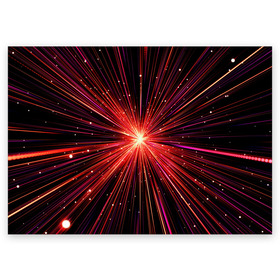 Поздравительная открытка с принтом Рождение Сверхновой в Тюмени, 100% бумага | плотность бумаги 280 г/м2, матовая, на обратной стороне линовка и место для марки
 | Тематика изображения на принте: бесконечность | взрыв | вселенная | галактика | движение | звезда | звездная | звезды | искры | космический | космос | линии | материя | неоновый | нло | ночь | огни | огонь | оптические | петарда