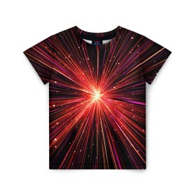Детская футболка 3D с принтом Рождение Сверхновой в Тюмени, 100% гипоаллергенный полиэфир | прямой крой, круглый вырез горловины, длина до линии бедер, чуть спущенное плечо, ткань немного тянется | бесконечность | взрыв | вселенная | галактика | движение | звезда | звездная | звезды | искры | космический | космос | линии | материя | неоновый | нло | ночь | огни | огонь | оптические | петарда