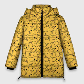 Женская зимняя куртка 3D с принтом Покемон Пикачу в Тюмени, верх — 100% полиэстер; подкладка — 100% полиэстер; утеплитель — 100% полиэстер | длина ниже бедра, силуэт Оверсайз. Есть воротник-стойка, отстегивающийся капюшон и ветрозащитная планка. 

Боковые карманы с листочкой на кнопках и внутренний карман на молнии | doodling | pikachu | pokemon | textures | дудлинг | желтый покемон | пика пика | пикачу | покемон | покемоны | стикербомбинг | текстуры | фон
