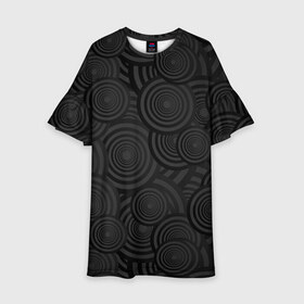 Детское платье 3D с принтом Круги черный узор геометрия в Тюмени, 100% полиэстер | прямой силуэт, чуть расширенный к низу. Круглая горловина, на рукавах — воланы | геометрия | круги | мрачный | обычный | повседневность | простой | серый | темные | узор | черный