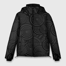 Мужская зимняя куртка 3D с принтом Круги черный узор геометрия в Тюмени, верх — 100% полиэстер; подкладка — 100% полиэстер; утеплитель — 100% полиэстер | длина ниже бедра, свободный силуэт Оверсайз. Есть воротник-стойка, отстегивающийся капюшон и ветрозащитная планка. 

Боковые карманы с листочкой на кнопках и внутренний карман на молнии. | геометрия | круги | мрачный | обычный | повседневность | простой | серый | темные | узор | черный