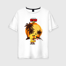 Женская футболка хлопок Oversize с принтом Brawl STARS (в лето) в Тюмени, 100% хлопок | свободный крой, круглый ворот, спущенный рукав, длина до линии бедер
 | brawl | leon | moba | stars | supercell | игра
