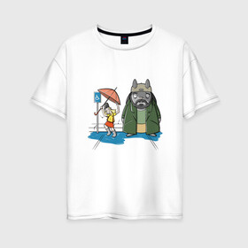 Женская футболка хлопок Oversize с принтом Тоторо (Джей и Боб) в Тюмени, 100% хлопок | свободный крой, круглый ворот, спущенный рукав, длина до линии бедер
 | forest | ghibli | japan | miyazaki | nature | neigbor | neighbour | totoro | анимация | аниме | гибли | друг | животные | лес | любовь | милый | мир | миядзаки | мульт | мультфильм | приключения | природа | сказка | сосед | тоторо