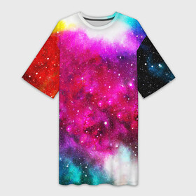 Платье-футболка 3D с принтом Туманность в Тюмени,  |  | Тематика изображения на принте: space | stars | абстракция | бесконечный | блестящий | вселенная | галактика | дым | звездная | звезды | космический | космос | краски | лето | материя | небо | неоновый | нло | ночь | облака | планеты | радуга