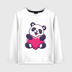 Детский лонгслив хлопок с принтом Панда love в Тюмени, 100% хлопок | круглый вырез горловины, полуприлегающий силуэт, длина до линии бедер | love | влюблённая панда | панда | панда love | панда обнимает сердечко | панда с сердечком | панда с сердцем | панда сердечко | панда сердце | сердечко | сердце