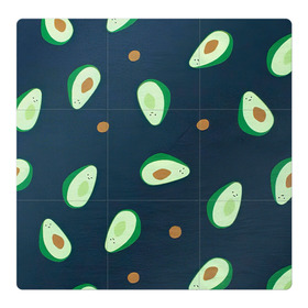 Магнитный плакат 3Х3 с принтом Авокадо в Тюмени, Полимерный материал с магнитным слоем | 9 деталей размером 9*9 см | Тематика изображения на принте: авокадо | арт | зеленый | косточка | разрез | рисунок | темный | фрукт | черный