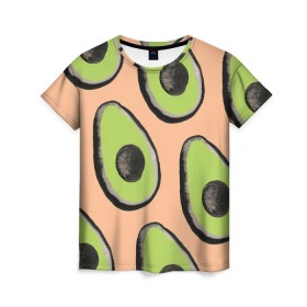 Женская футболка 3D с принтом Авокадо в Тюмени, 100% полиэфир ( синтетическое хлопкоподобное полотно) | прямой крой, круглый вырез горловины, длина до линии бедер | авокадо | арт | краски | рисунок | фрукт