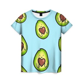 Женская футболка 3D с принтом Милое авокадо в Тюмени, 100% полиэфир ( синтетическое хлопкоподобное полотно) | прямой крой, круглый вырез горловины, длина до линии бедер | авокадо | арт | вкусняшка | мило | милое | рисунок | сердечко | сердце | фрукт | шоколад