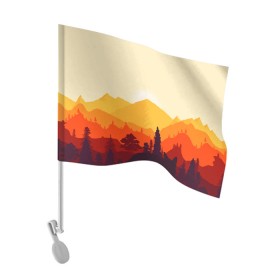 Флаг для автомобиля с принтом Горы закат пейзаж лиса арт в Тюмени, 100% полиэстер | Размер: 30*21 см | Тематика изображения на принте: арт | вектор | геометрия | горы | закат | лето | лиса | пейзаж | силуэт | символы | фигуры