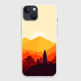 Чехол для iPhone 13 с принтом Горы закат пейзаж лиса арт в Тюмени,  |  | Тематика изображения на принте: арт | вектор | геометрия | горы | закат | лето | лиса | пейзаж | силуэт | символы | фигуры