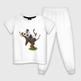 Детская пижама хлопок с принтом Смешная панда в Тюмени, 100% хлопок |  брюки и футболка прямого кроя, без карманов, на брюках мягкая резинка на поясе и по низу штанин
 | exclusive merch | дерево | детская | животные | звери | панда | смешная | спит | язык