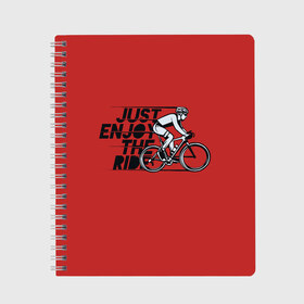 Тетрадь с принтом Just Enjoy the Ride (Z) в Тюмени, 100% бумага | 48 листов, плотность листов — 60 г/м2, плотность картонной обложки — 250 г/м2. Листы скреплены сбоку удобной пружинной спиралью. Уголки страниц и обложки скругленные. Цвет линий — светло-серый
 | Тематика изображения на принте: bicycle | bicyclist | bike | biker | bmx | cycle | rider | байкер | бмх | вело | велогонщик | велосепедист | велосипед | велоспорт | гонщик
