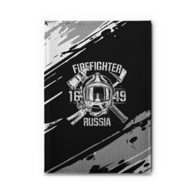 Обложка для автодокументов с принтом FIREFIGHTER 1649 RUSSIA в Тюмени, натуральная кожа |  размер 19,9*13 см; внутри 4 больших “конверта” для документов и один маленький отдел — туда идеально встанут права | Тематика изображения на принте: 112 | 27 декабря | firefighter | багор | белая | герб | гкчс | знак | лого | логотип | маска | мчс | мчсник | пожарная охрана | пожарник | пожарный | пч | россии | рф | серая | символ | служба | состаренная