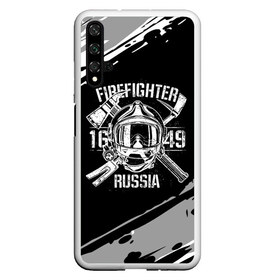 Чехол для Honor 20 с принтом FIREFIGHTER 1649 RUSSIA в Тюмени, Силикон | Область печати: задняя сторона чехла, без боковых панелей | Тематика изображения на принте: 112 | 27 декабря | firefighter | багор | белая | герб | гкчс | знак | лого | логотип | маска | мчс | мчсник | пожарная охрана | пожарник | пожарный | пч | россии | рф | серая | символ | служба | состаренная