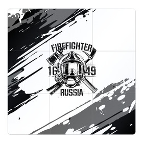 Магнитный плакат 3Х3 с принтом FIREFIGHTER 1649 RUSSIA в Тюмени, Полимерный материал с магнитным слоем | 9 деталей размером 9*9 см | Тематика изображения на принте: 112 | 27 декабря | firefighter | багор | белая | герб | гкчс | знак | лого | логотип | маска | мчс | мчсник | пожарная охрана | пожарник | пожарный | пч | россии | рф | серая | символ | служба | состаренная