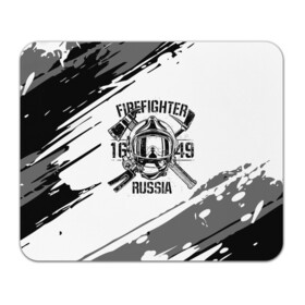 Коврик для мышки прямоугольный с принтом FIREFIGHTER 1649 RUSSIA в Тюмени, натуральный каучук | размер 230 х 185 мм; запечатка лицевой стороны | 112 | 27 декабря | firefighter | багор | белая | герб | гкчс | знак | лого | логотип | маска | мчс | мчсник | пожарная охрана | пожарник | пожарный | пч | россии | рф | серая | символ | служба | состаренная