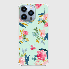 Чехол для iPhone 13 Pro с принтом Цветы в Тюмени,  |  | Тематика изображения на принте: 2020 | summer | желтый | зеленый | летний принт | лето | розовые цветы | розовый | цветочки | цветы