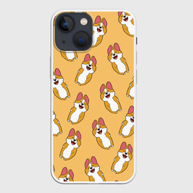 Чехол для iPhone 13 mini с принтом Радость Корги паттерн в Тюмени,  |  | animals | baby | corgi | cute | kawaii | like | девушкам | детские | зверек | зверь | каваи | корги | лапки | малыш | милый | няшный | питомец | прикольные | пушистик | рисунок | рыжий | собака | собачка | создания | счастье