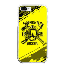 Чехол для iPhone 7/8 Plus матовый с принтом FIREFIGHTER 1649 RUSSIA в Тюмени, Силикон | Область печати: задняя сторона чехла, без боковых панелей | 112 | firefighter | багор | герб | гкчс | желтая | знак | лого | логотип | мчс | мчсник | пожарная охрана | пожарник | пожарный | пч | россии | рф | серая | символ | служба | спасатель | спасения | топор | флаг