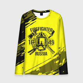 Мужской лонгслив 3D с принтом FIREFIGHTER 1649 RUSSIA в Тюмени, 100% полиэстер | длинные рукава, круглый вырез горловины, полуприлегающий силуэт | Тематика изображения на принте: 112 | firefighter | багор | герб | гкчс | желтая | знак | лого | логотип | мчс | мчсник | пожарная охрана | пожарник | пожарный | пч | россии | рф | серая | символ | служба | спасатель | спасения | топор | флаг