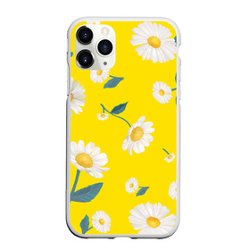 Чехол для iPhone 11 Pro Max матовый с принтом Ромашки в Тюмени, Силикон |  | белый | для девушек | желтый | желтый фон | летний принт | листочки цветов | ромашка | ромашки | цветочки | цветы