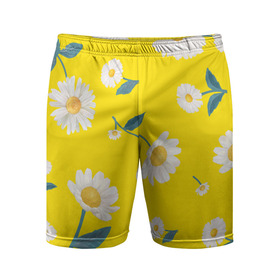Мужские шорты спортивные с принтом Ромашки в Тюмени,  |  | белый | для девушек | желтый | желтый фон | летний принт | листочки цветов | ромашка | ромашки | цветочки | цветы