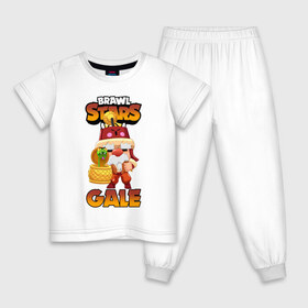 Детская пижама хлопок с принтом BRAWL STARS GALE | ГЕЙЛ в Тюмени, 100% хлопок |  брюки и футболка прямого кроя, без карманов, на брюках мягкая резинка на поясе и по низу штанин
 | Тематика изображения на принте: bibi | brawl stars | coach mike | crow | evil gene | gale | gene | leon | leon shark | max | mecha crow | mortis | mr.p | nani | phoenix | sally leon | sandy | spike | sprout | tara | virus 8 bit | werewolf | ворон | джин | оборотень