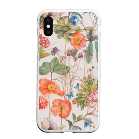 Чехол для iPhone XS Max матовый с принтом Цветы в Тюмени, Силикон | Область печати: задняя сторона чехла, без боковых панелей | 2020 | бабочки | летний принт | лето | листья | повседневный принт | цветной принт | цветы | ягоды