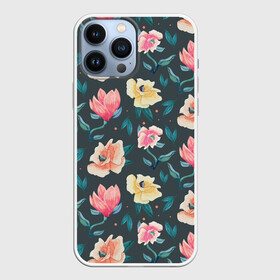 Чехол для iPhone 13 Pro Max с принтом Акварельные цветы в Тюмени,  |  | floral | flowers | pastel | pattern | pink | texture | watercolor | акварель | букет | картина | красками | краски | листья | маки | настроение | пастель | пионы | рисунок | розовые | розы | ромашки | сад | цветки | цветочки