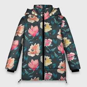 Женская зимняя куртка 3D с принтом Акварельные цветы в Тюмени, верх — 100% полиэстер; подкладка — 100% полиэстер; утеплитель — 100% полиэстер | длина ниже бедра, силуэт Оверсайз. Есть воротник-стойка, отстегивающийся капюшон и ветрозащитная планка. 

Боковые карманы с листочкой на кнопках и внутренний карман на молнии | floral | flowers | pastel | pattern | pink | texture | watercolor | акварель | букет | картина | красками | краски | листья | маки | настроение | пастель | пионы | рисунок | розовые | розы | ромашки | сад | цветки | цветочки