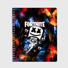 Тетрадь с принтом FORTNITE x MARSHMELLO в Тюмени, 100% бумага | 48 листов, плотность листов — 60 г/м2, плотность картонной обложки — 250 г/м2. Листы скреплены сбоку удобной пружинной спиралью. Уголки страниц и обложки скругленные. Цвет линий — светло-серый
 | deadmau5 | fortnite | fortnite 2 | fortnite x маршмелло | ikonik | marshmello | ninja | ninja streamer | raven | travis scott | ворон | иконик | ниндзя | пили | рейвен | трэвис скотт | фортнайт