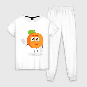 Женская пижама хлопок с принтом Персик в Тюмени, 100% хлопок | брюки и футболка прямого кроя, без карманов, на брюках мягкая резинка на поясе и по низу штанин | 