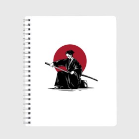 Тетрадь с принтом Японский самурай (Z) в Тюмени, 100% бумага | 48 листов, плотность листов — 60 г/м2, плотность картонной обложки — 250 г/м2. Листы скреплены сбоку удобной пружинной спиралью. Уголки страниц и обложки скругленные. Цвет линий — светло-серый
 | japan | ninja | samurai | асихара но накацукуни | буке | воин | вояк | государство япония | мононофу | мститель | мушя | ниндзя | ниппон | нихон | ооясимагуни | сабурай | самурай | слуга | солдат