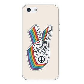 Чехол для iPhone 5/5S матовый с принтом PEACE and LOVE (Z) в Тюмени, Силикон | Область печати: задняя сторона чехла, без боковых панелей | hope | love | peace | два пальца | жесть | знак | любить | любовь | мир | радуга | хипи | хиппи