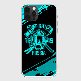 Чехол для iPhone 12 Pro с принтом FIREFIGHTER 1649 RUSSIA в Тюмени, силикон | область печати: задняя сторона чехла, без боковых панелей | 112 | firefighter | багор | бирюзовая | герб | гкчс | голубая | знак | лого | логотип | мчс | мчсник | пожарная охрана | пожарник | пожарный | пч | россии | рф | серая | символ | синяя | служба | спасатель