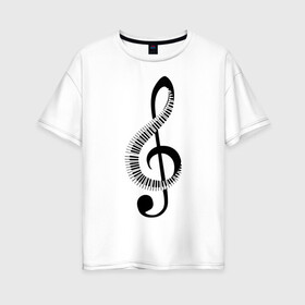 Женская футболка хлопок Oversize с принтом Скрипичный ключ и клавиши в Тюмени, 100% хлопок | свободный крой, круглый ворот, спущенный рукав, длина до линии бедер
 | арт | звук | клавиши | музыка | музыкант | ноты | символ | скрипичный ключ | схема | фортепиано