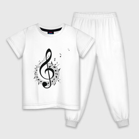 Детская пижама хлопок с принтом Скрипичный ключ ноты по кругу  в Тюмени, 100% хлопок |  брюки и футболка прямого кроя, без карманов, на брюках мягкая резинка на поясе и по низу штанин
 | арт | звук | клавиши | музыка | музыкант | нотный стан | ноты | по кругу | символ | скрипичный ключ | схема | фортепиано