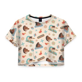 Женская футболка Crop-top 3D с принтом Moana Disney Princess в Тюмени, 100% полиэстер | круглая горловина, длина футболки до линии талии, рукава с отворотами | disney princess | moana | vdkimel | моана