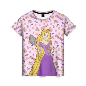 Женская футболка 3D с принтом Tangled Disney Princess в Тюмени, 100% полиэфир ( синтетическое хлопкоподобное полотно) | прямой крой, круглый вырез горловины, длина до линии бедер | disney princess | tangled | vdkimel | рапунцель