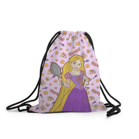 Рюкзак-мешок 3D с принтом Tangled Disney Princess в Тюмени, 100% полиэстер | плотность ткани — 200 г/м2, размер — 35 х 45 см; лямки — толстые шнурки, застежка на шнуровке, без карманов и подкладки | disney princess | tangled | vdkimel | рапунцель