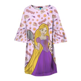 Детское платье 3D с принтом Tangled Disney Princess в Тюмени, 100% полиэстер | прямой силуэт, чуть расширенный к низу. Круглая горловина, на рукавах — воланы | Тематика изображения на принте: disney princess | tangled | vdkimel | рапунцель