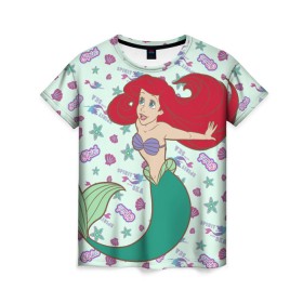Женская футболка 3D с принтом The Little Mermaid Ariel в Тюмени, 100% полиэфир ( синтетическое хлопкоподобное полотно) | прямой крой, круглый вырез горловины, длина до линии бедер | ariel | disney princess | the little mermaid | vdkimel | ариэль | русалочка