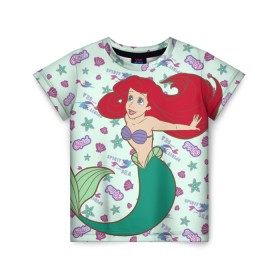 Детская футболка 3D с принтом The Little Mermaid Ariel в Тюмени, 100% гипоаллергенный полиэфир | прямой крой, круглый вырез горловины, длина до линии бедер, чуть спущенное плечо, ткань немного тянется | ariel | disney princess | the little mermaid | vdkimel | ариэль | русалочка